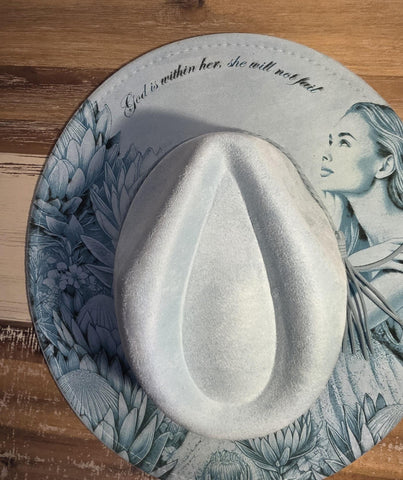 South African Protea Burned Hat, Protea Australia Floral Burned cowgirl Cowboy Hat: Engraved Suede/Felt Boho Fedora, Felt Wide brim hat