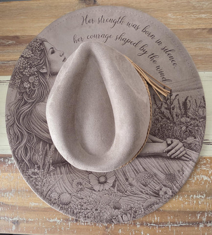 Wildflower Dreamer, Motivation Burned cowgirl Cowboy Hat: Engraved Suede/Felt Boho Fedora, Felt Wide brim hat Western Hat Festivals