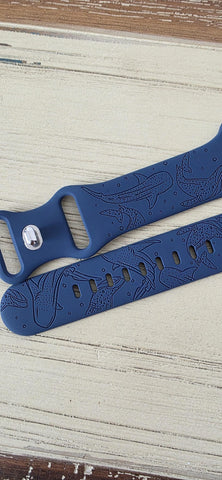 Whale sharks, Ocean Engraved Design for Apple Watch Silicone Sports Band/Strap 38mm/40mm/41mm/42mm/44mm/45mm/46mm/49mm