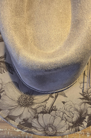 Butterfly garden Cowgirl Burned Hat, Floral Burned cowgirl Cowboy Hat: Engraved Suede/Felt Boho Fedora, Felt Wide brim hat Western Hat