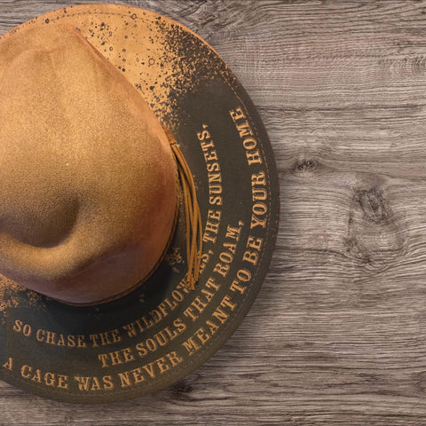 Horse, galloping horse Burned Hat, Floral Burned cowgirl Cowboy Hat: Engraved Suede/Felt Boho Fedora, Felt Wide brim hat