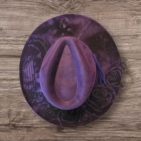 Dark night Dragons Burned cowgirl Cowboy Hat: Engraved Suede/Felt Boho Fedora, Felt Wide brim hat Western Hat Festivals