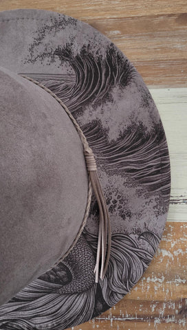 Mermaid Burned Hat, Ocean Burned cowgirl Cowboy Hat: Engraved Suede/Felt Boho Fedora, Felt Wide brim hat Western Hat Festivals