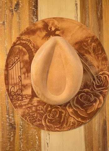 Dark night Dragons Burned cowgirl Cowboy Hat: Engraved Suede/Felt Boho Fedora, Felt Wide brim hat Western Hat Festivals