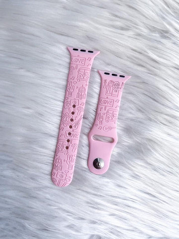 Engraved Boho 60s 70s Peace Groovy Gift for Apple Watch Silicone Sports Band/Strap 38mm/40mm/41mm/42mm/44mm/45mm/46mm/49mm