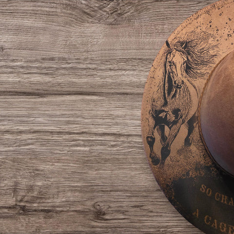 Horse, galloping horse Burned Hat, Floral Burned cowgirl Cowboy Hat: Engraved Suede/Felt Boho Fedora, Felt Wide brim hat
