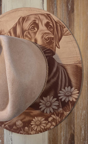 Labrador, dog lover Burned cowgirl Cowboy Hat: Engraved Suede/Felt Boho Fedora, Felt Wide brim hat Western Hat Festivals