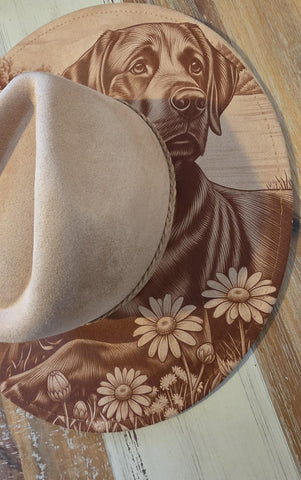 Labrador, dog lover Burned cowgirl Cowboy Hat: Engraved Suede/Felt Boho Fedora, Felt Wide brim hat Western Hat Festivals