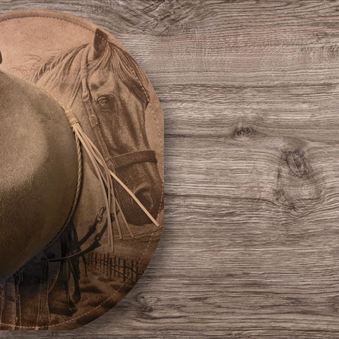 Cowgirl and Horse Burned Hat, Floral Burned cowgirl Cowboy Hat: Engraved Suede/Felt Boho Fedora, Felt Wide brim hat Western Hat Festivals