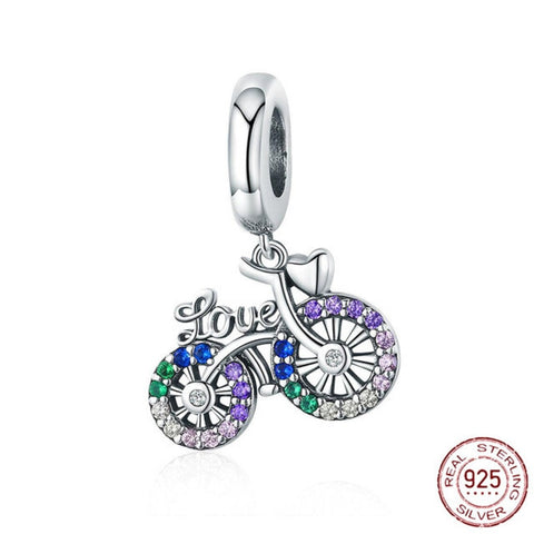 Bicycle love with heart  Sterling Silver Charm, Charm For Bracelet, Kids Birthday, kids gift, Gifts for kids