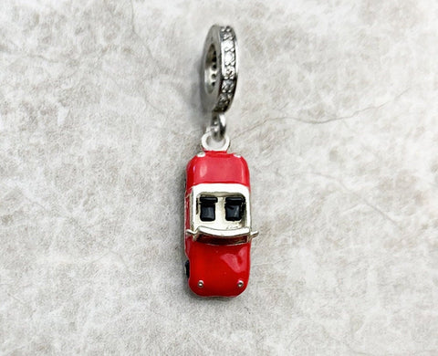 Red Enamel Sports Car Charm , car Charm S925 Sterling Silver Charms for Bracelet necklace