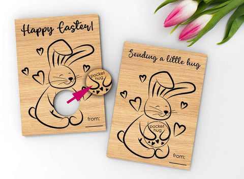 Wooden Little Pocket Hug Hugging Bunny card with token | Sending a little hug for Someone You Love for Family or Friends Affirmation token