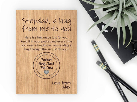 Wooden Little Pocket Hug Father's Day card with wooden token | - Mindfulness Gift for Someone You Love for Family or Friends