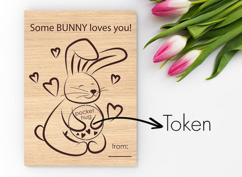 Wooden Little Pocket Hug Some Bunny loves you | Valentine's Day card with token for Someone You Love for Family or Friends Affirmation token