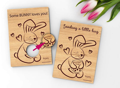 Wooden Little Pocket Hug Some Bunny loves you | Valentine's Day card with token for Someone You Love for Family or Friends Affirmation token