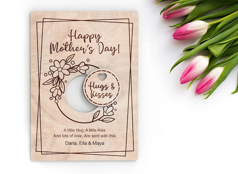 Wooden Little Pocket Hug Mother's Day card with wooden token | Happy Mothers Day for Someone You Love for Family