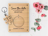 Wooden Personalized Save the Date Card with Keychain, Wedding Invitation, Wood Save The Date Puzzle wedding token wedding invite