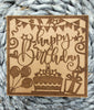 Wooden Happy Birthday Coaster, Banners, cake, balloons Birthday Gift  thinking of you, coaster, Coaster token encouragement gift