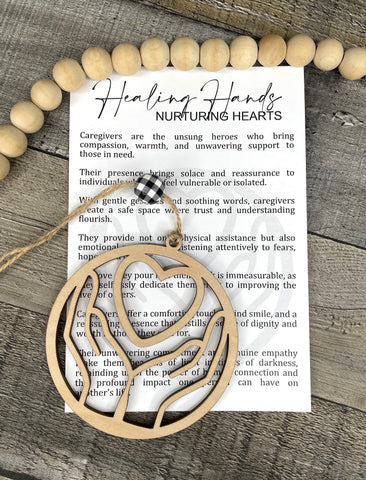 Wooden Healing Hands Caregiver Ornament, Caregiver Gift, Car Charm, Caregiver Story Ornaments Teacher-Student Gift, Story Ornaments