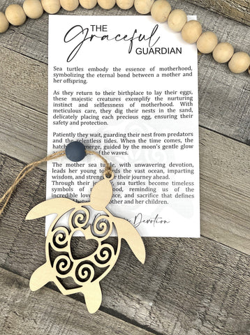 Wooden The Graceful Guardian Sea Turtle Ornament, Sea Turtle Ornament, Car Charm, Motherhood, Parent-Child, Story Ornaments