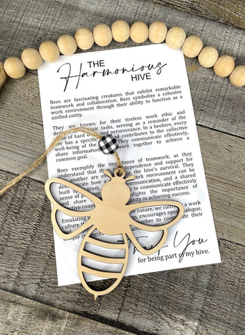 Wooden The Harmonious Hive Bee Ornament, Bee Ornaments, Car Charm, Co-Worker Gift, My Hive Gift, Story Ornaments