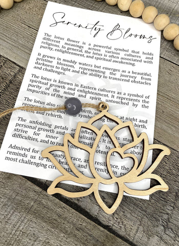 Wooden Serenity Blooms Lotus Ornament, Lotus Ornament, Tranquility Gift, Car Charm, Story, Lotus Flower, peace, harmony Ornaments