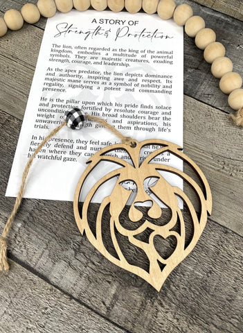Wooden A Story of Strength and Protection Lion Ornament, Lion Ornament, Car Charm, Fatherhood, Parent-Child Story Ornaments