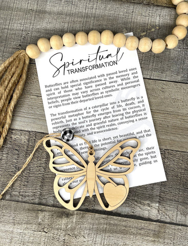 Wooden Spiritual Transformation Butterfly Ornament, In Loving Memory Ornament, Memorial Gift, Car Charm, Story Ornaments