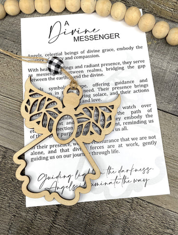 Wooden A Divine Messenger Angel Ornament, Angel Ornament, Divine Angel Wings, Car Charm, Heavenly Angel Gift, Story Ornaments
