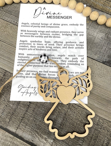 Wooden A Divine Messenger Angel Ornament, Angel Ornament, Divine Angel Wings, Car Charm, Heavenly Angel Gift, Story Ornaments