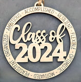 Wooden Class of 2024 - Graduation ornament or car charm - Gift for 2024 Senior, Graduation Gift