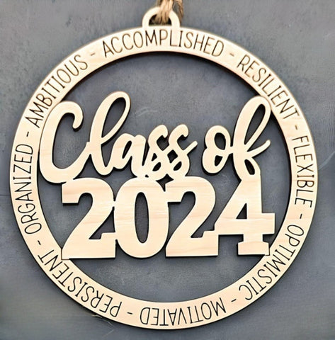 Wooden Class of 2024 - Graduation ornament or car charm - Gift for 2024 Senior, Graduation Gift