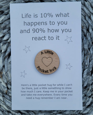 Wooden Pocket hug token love gift Life - Inspiration, thinking of you, miss you  Pick Me Up Gift, Motivation, Graduation, Friendship