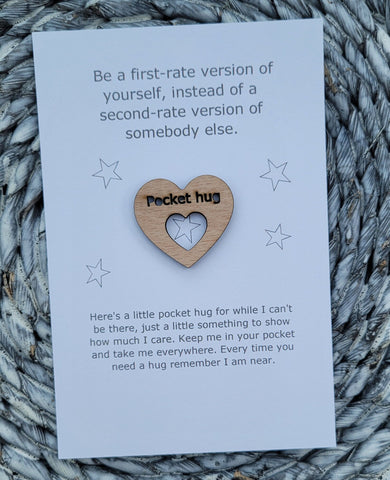 Wooden Pocket hug token love gift Be a first rate version of Yourself - Inspiration,  Pick Me Up Gift, Motivation, Graduation, Friendship