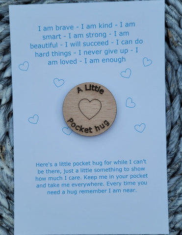 Wooden Pocket hug token love gift I am brave, i am kind- Inspiration, thinking of you, Pick Me Up Gift, Motivation, Graduation, Friendship
