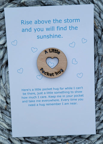 Wooden Pocket hug token love gift Rise above the Storm- Inspiration, thinking of you, Pick Me Up Gift, Motivation, Graduation, Friendship