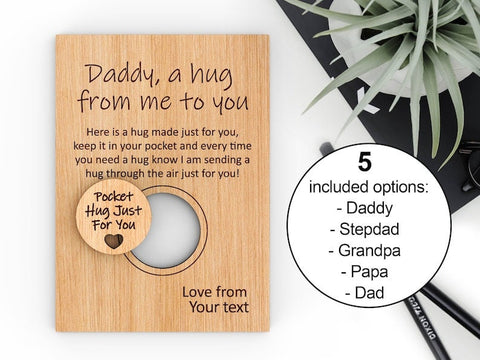 Wooden Little Pocket Hug Father's Day card with wooden token | - Mindfulness Gift for Someone You Love for Family or Friends