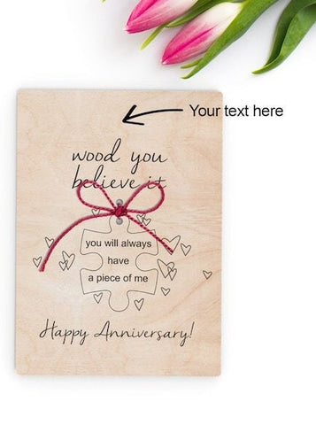 Wooden Personalised Add the year Little Pocket Hug Happy Anniversary wood card Mindfulness Gift for Someone You Love for Family or Friends