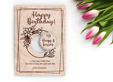 Wooden pocket hug token Floral Happy Birthday card with wooden token | Greetings Card For Her| Personalized Birthday Card
