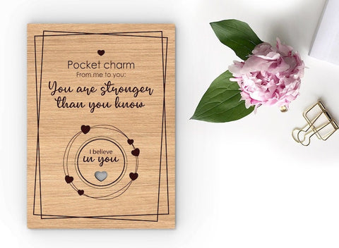 Wooden pocket hug token ‘Encouraging Motivational card with token | Strength Gift | Strong Woman Gift | ‘You are stronger than you know