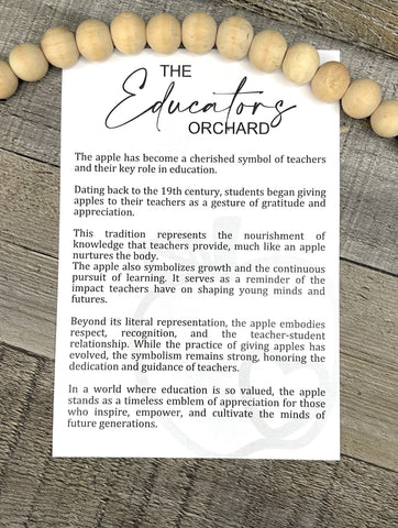 Wooden The Educators Orchard Apple Ornament, Teacher Ornament, Educator Gift, Car Charm, Teacher-Student Gift, Story Ornaments