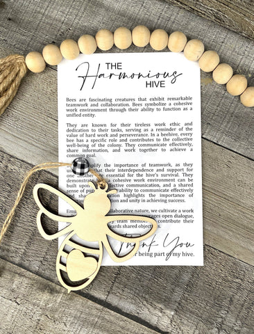Wooden The Harmonious Hive Bee Ornament, Bee Ornaments, Car Charm, Co-Worker Gift, My Hive Gift, Story Ornaments