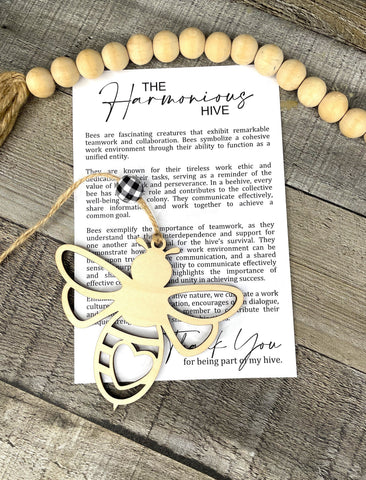Wooden The Harmonious Hive Bee Ornament, Bee Ornaments, Car Charm, Co-Worker Gift, My Hive Gift, Story Ornaments