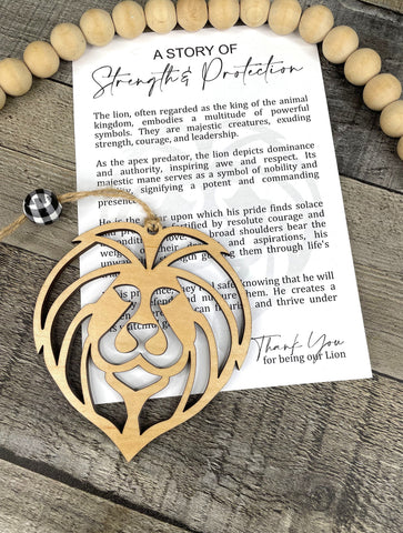 Wooden A Story of Strength and Protection Lion Ornament, Lion Ornament, Car Charm, Fatherhood, Parent-Child Story Ornaments