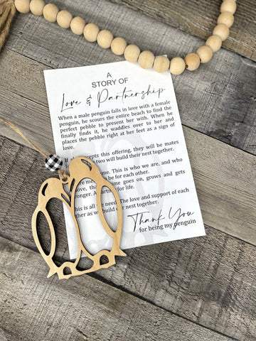 Wooden Love - Partnership Penguin Ornament, My Penguin Ornament, Partnership Gift, Car Charm, Love Bond Gift, Story Ornaments