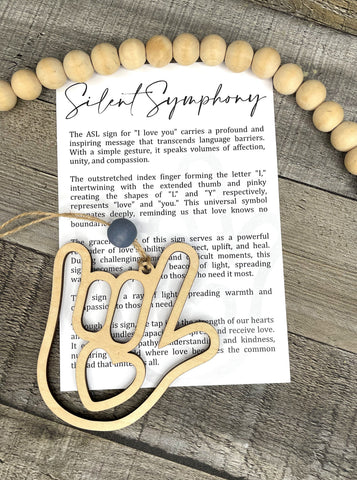 Wooden Silent Symphony - ASL I Love You Sign Ornament, Sign Language Gift, I Love You Sign Car Charm, Story Ornaments