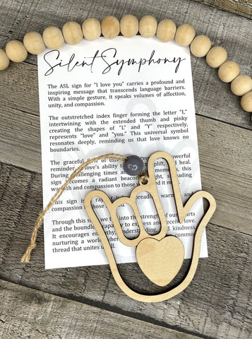 Wooden Silent Symphony - ASL I Love You Sign Ornament, Sign Language Gift, I Love You Sign Car Charm, Story Ornaments