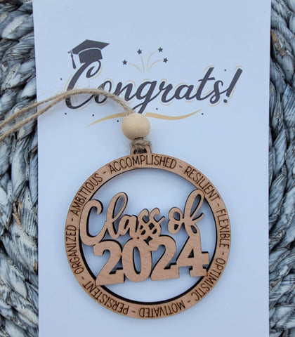 Wooden Class of 2024 - Graduation ornament or car charm - Gift for 2024 Senior, Graduation Gift