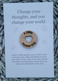 Wooden Pocket hug token love gift Change your thoughts- Inspiration, thinking of you, miss you  Pick Me Up Gift, Motivation, Friendship