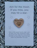 Wooden Pocket hug token love gift Aim for the moon- Inspiration, thinking of you, miss you Gift, Motivation, Graduation, Friendship